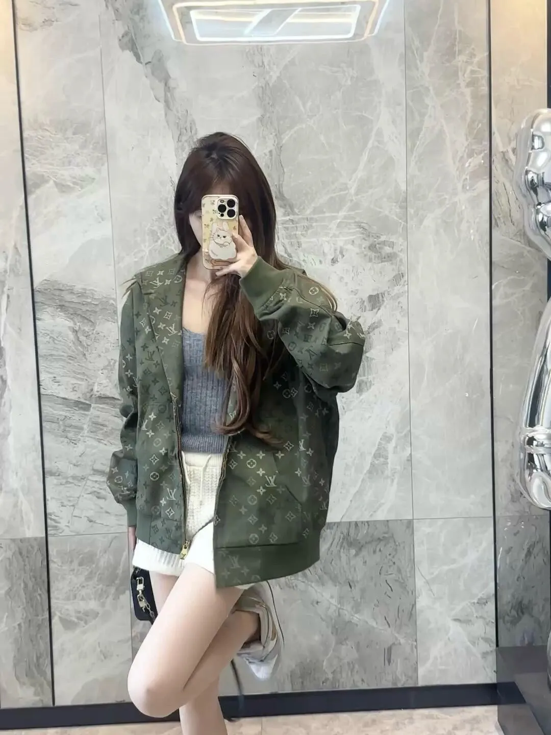 Louis Vuitton/Louis Vuitton Presbyopia printed beaded denim hooded jacket